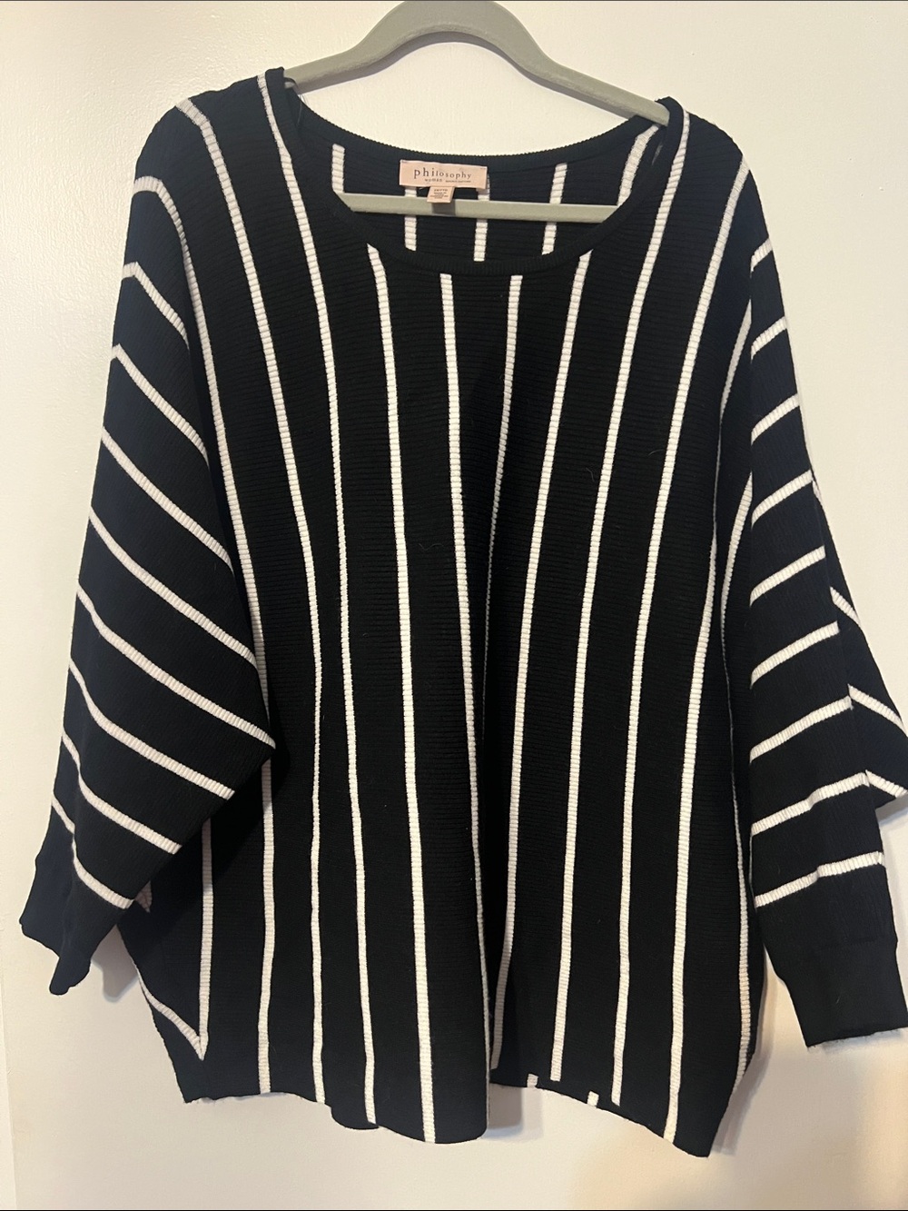 Philosophy Black and White Vertical Stripe Crewneck Sweater size 2X